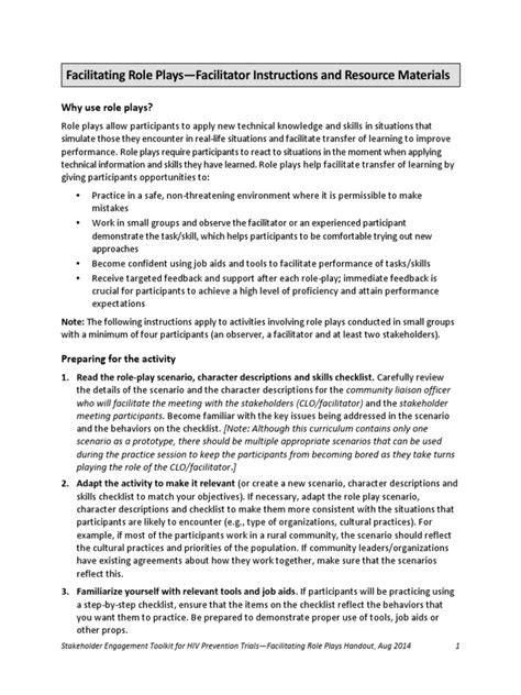 Facilitating Role Plays—Facilitator Instructions and Resource .